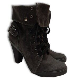 ALDO Canvas Lace-Up High Heel Fold-Over Ankle Boots Sz 8 - 8.5
